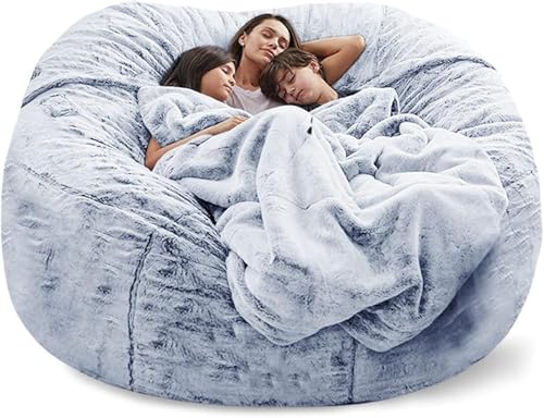 Sitzsack Stuhlbezug Riesiger Sitzsack Sofabezug Weicher Und Bequemer Flauschiger Pelz Sitzsack Bett Sofabezug Lazy Sofa Liege Kissenbezug, Snow Blue, Queen von Generic
