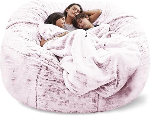 Sitzsack Stuhlbezug Riesiger Sitzsack Sofabezug Weicher Und Bequemer Flauschiger Pelz Sitzsack Bett Sofabezug Lazy Sofa Liege Kissenbezug, Snow Pink, Twin von Generic