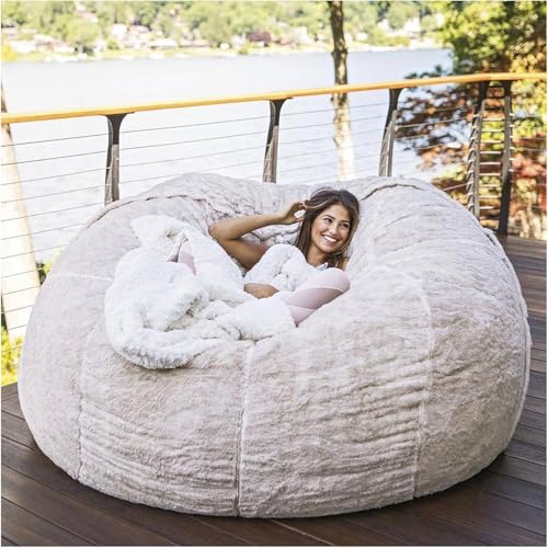 Sitzsack Stuhlbezug Riesiger Sitzsack Sofabezug Weicher Und Bequemer Flauschiger Pelz Sitzsack Bett Sofabezug Lazy Sofa Liege Kissenbezug, White, Queen von Generic