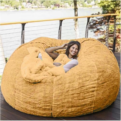 Sitzsack Stuhlbezug Riesiger Sitzsack Sofabezug Weicher Und Bequemer Flauschiger Pelz Sitzsack Bett Sofabezug Lazy Sofa Liege Kissenbezug, Yellow, Queen von Generic