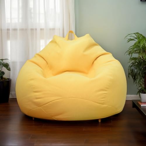 Sitzsackbezug Nur Samtmaterial Verdickte Dehnung Waschbar Weicher Reißverschluss Leicht Zu Entfernen Einfarbig Schlafzimmer Büro Terrasse Teenager Erwachsene Gebrauch,Gelb,80 * 90cm von Generic