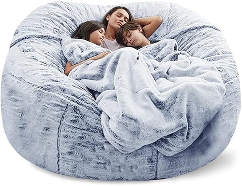 Sitzsackbezug Rund Erweiterbar Grau Blau Rosa Erwachsene Riese XXL Pelz Pouf Bezug Ohne Füllung Sessel Birne Bezug Leicht Zu Zerlegen Und Waschbar von Generic