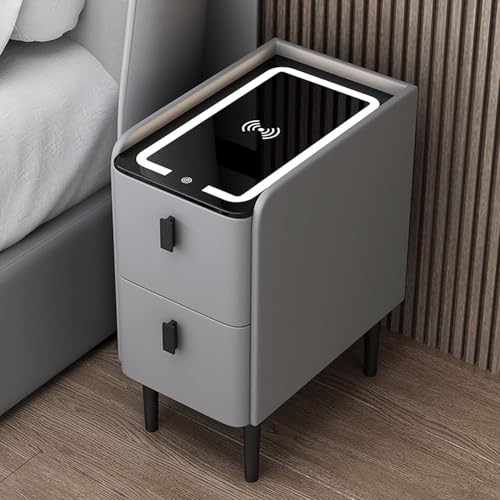 Smart-Bett-Endtisch Mit Lagerschublade, Kleiner Nachttisch, Schmaler Nachttisch Mit Schublade, Smart LED-Beleuchtung of(Size:25cm/9.8in,Color:C-1) von Generic