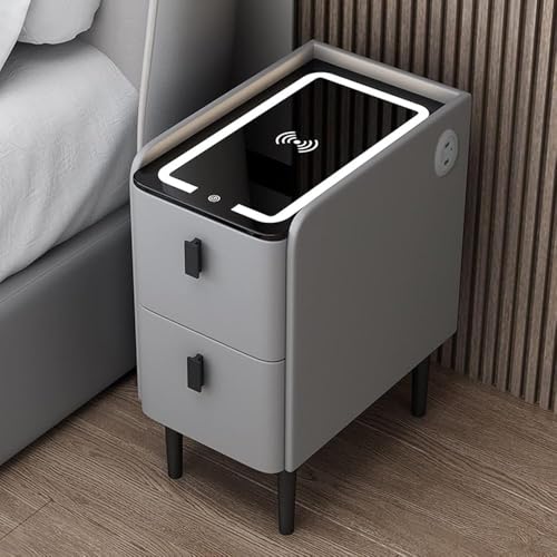 Smart-Bett-Endtisch Mit Lagerschublade, Kleiner Nachttisch, Schmaler Nachttisch Mit Schublade, Smart LED-Beleuchtung of(Size:25cm/9.8in,Color:C-2) von Generic