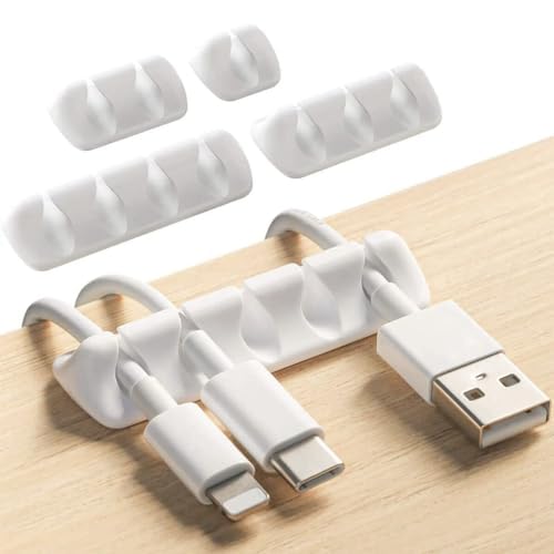 SmartStuff24 Kabelhalter set (5 Stück) Kabelmanager Kabelführung Kabel Organizer Kabelmanagement für Schreibtisch, Netzkabel, Ladekabel, Audio kabel, Data Kabel Weiß von Generic