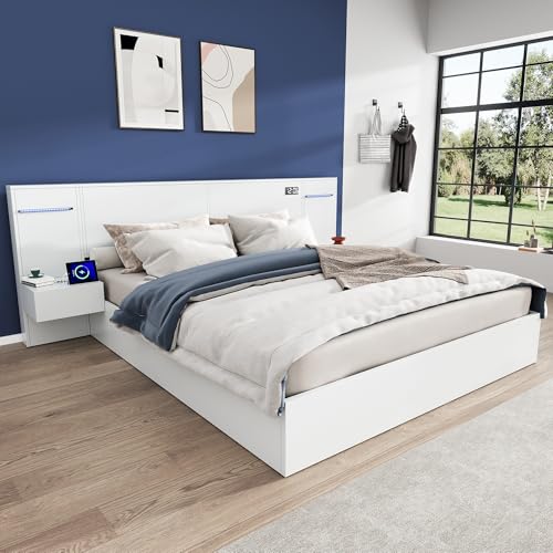 Smartes Doppelbett mit Bluetooth-Lautsprecher, LED-Farblicht, Uhr und USB-Anschluss, mit 2 Nachttischen und stabilem Rahmen, für modernes Schlafzimmer ohne Matratze Smartes Doppelbett mit Bluetooth-Lautsprecher, LED-Farblicht, Uhr und USB-Anschluss, mit 2 Nachttischen und stabilem Rahmen, für modernes Schlafzimmer ohne Matratze von Generic