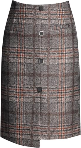 Smbhiao Oe Step Röcke Für Frauen - Farblich Abgestimmtes Gitter Sigle-Breasted Elastischer Gerader Kee-legth Hüft-bedeckender Rock, Herbst Witer High Waist Keep Warm Pecil Woole Clot, Khaki, XL von Generic