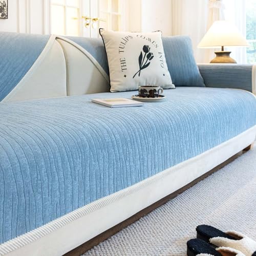 Sofa Cover Sofabezug 1 2 3 Sitzer Weiche Chenille Sofabezug Anti Rutsch Sofa üBerzug FüR U Form L Form Sektionssofa Dicke Strukturierte Sofaschonera(Blue,90 * 240cm) von Generic