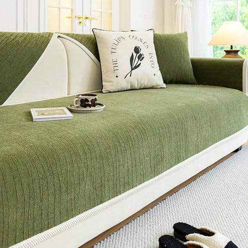 Sofa Cover Sofabezug 1 2 3 Sitzer Weiche Chenille Sofabezug Anti Rutsch Sofa üBerzug FüR U Form L Form Sektionssofa Dicke Strukturierte Sofaschonera(Green,90 * 210cm) von Generic