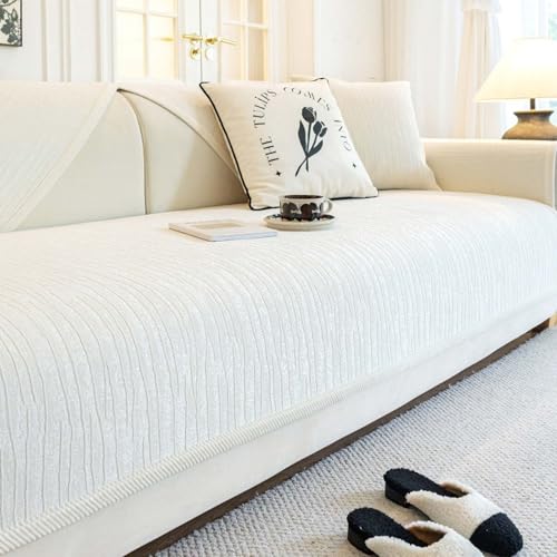 Sofa Cover Sofabezug 1 2 3 Sitzer Weiche Chenille Sofabezug Anti Rutsch Sofa üBerzug FüR U Form L Form Sektionssofa Dicke Strukturierte Sofaschonera(White,90 * 180cm) von Generic