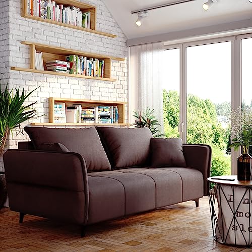 Sofa Isabell mit Bettkasten Schlafsofa Polstersofa mit Schlaffunktion Klappsofa Couch mit Schwarzen Füßen Sofagarnitur Wohnzimmer Gastzimmer (Sofa, Braun) von Generic