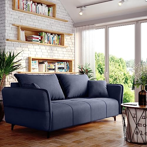 Sofa Isabell mit Bettkasten Schlafsofa Polstersofa mit Schlaffunktion Klappsofa Couch mit Schwarzen Füßen Sofagarnitur Wohnzimmer Gastzimmer (Sofa, Dunkelblau) von Generic