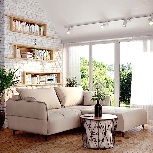 Sofa Isabell mit Bettkasten Schlafsofa Polstersofa mit Schlaffunktion Klappsofa Couch mit Schwarzen Füßen Sofagarnitur Wohnzimmer Gastzimmer (Sofa L-Form, Beige) von Generic