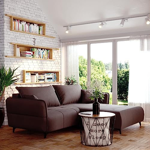 Sofa Isabell mit Bettkasten Schlafsofa Polstersofa mit Schlaffunktion Klappsofa Couch mit Schwarzen Füßen Sofagarnitur Wohnzimmer Gastzimmer (Sofa L-Form, Braun) von Generic