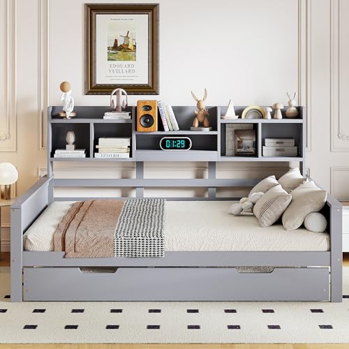 Sofa Massivholzbett mit Lattenrost und Stauraum Multifunktionsbett mit Schubladen und Regalen Platzsparendes Kinderbett Jugendbett Sofa Massivholzbett mit Lattenrost und Stauraum Multifunktionsbett mit Schubladen und Regalen Platzsparendes Kinderbett Jugendbett von Generic