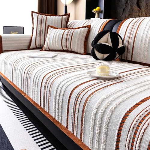 Sofa Schutzdecke,Sofaschoner rutschfest- Weiche Chenille Sofabezug-Vier Jahreszeiten Universeller Couchbezug für U Form L Form Sektionssofa(Orange,110 * 240cm) von Generic