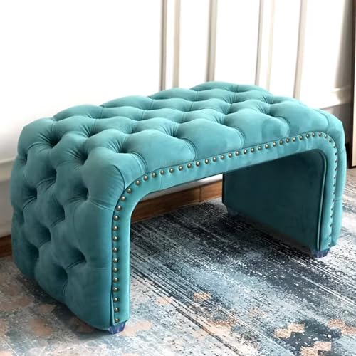 Sofa Sitzbank Flur Komfortabel Gepolstert Esszimmer Bank mit Nailhead-Besatz Polsterbank Moderner Bettbank Stabil für Eingangsbereich, Wohnzimmer, Schlafzimmer(Blue 04,55.12in/140cm) von Generic