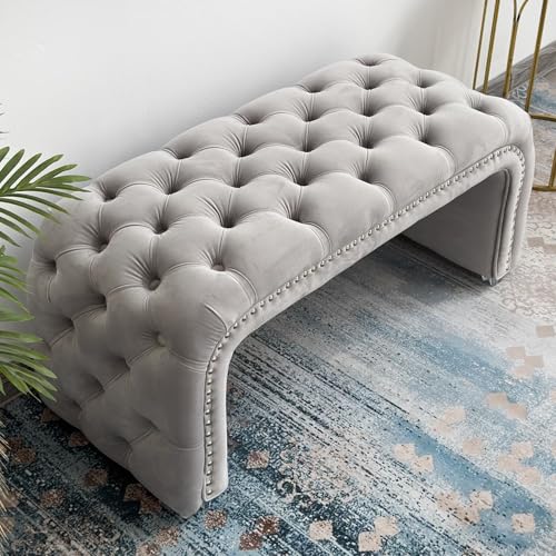 Sofa Sitzbank Flur Komfortabel Gepolstert Esszimmer Bank mit Nailhead-Besatz Polsterbank Moderner Bettbank Stabil für Eingangsbereich, Wohnzimmer, Schlafzimmer(Gray 04,39.37in/100cm) von Generic