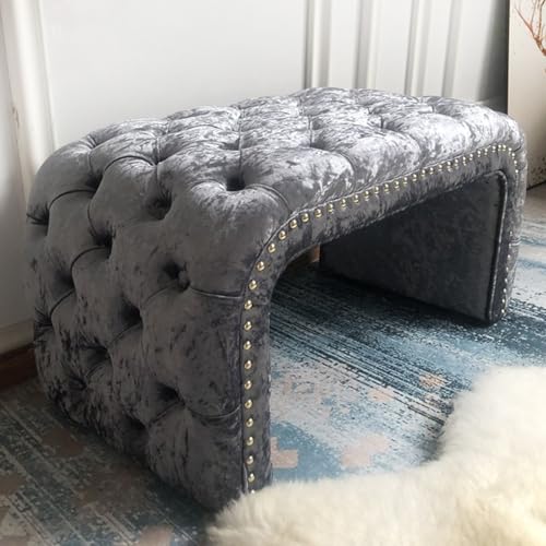 Sofa Sitzbank Flur Komfortabel Gepolstert Esszimmer Bank mit Nailhead-Besatz Polsterbank Moderner Bettbank Stabil für Eingangsbereich, Wohnzimmer, Schlafzimmer(Silver,47.24in/120cm) von Generic