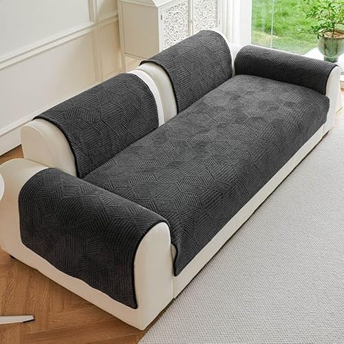 Sofa Sitzkissenbezug, Sofa überwurfdecke Baumwolle Sofabezug L Form/U Form/Ecksofa 3/2/1 Sitzer, Sofaschoner rutschfest(Dark Grey,90x90cm) von Generic