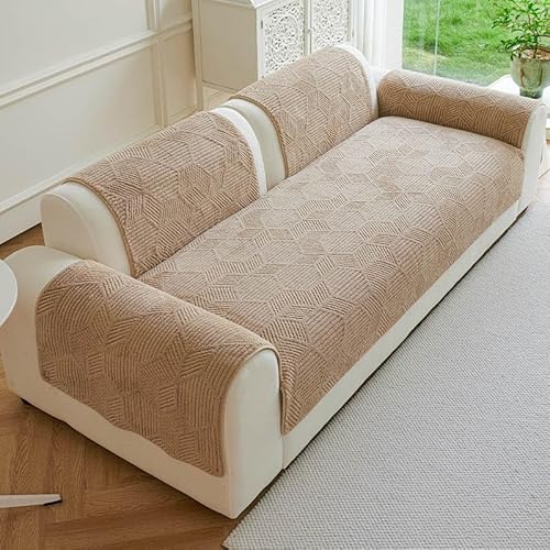 Sofa Sitzkissenbezug, Sofa überwurfdecke Baumwolle Sofabezug L Form/U Form/Ecksofa 3/2/1 Sitzer, Sofaschoner rutschfest(Khaki,90x210cm) von Generic