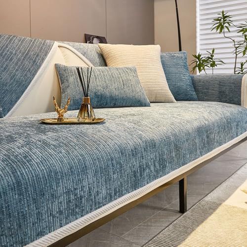 Sofa Überzug, Couch Überzug L Form 1/2/3/4 Sitzer, Neue Weiche Chenille Sofa Cover, Sofabezug Ecksofa rutschfeste Sofaschoner, Sofadecken für Sitzfläche (Blue,70 * 90cm) von Generic