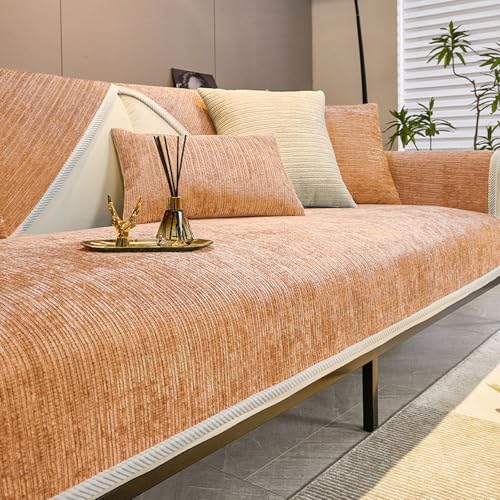 Sofa Überzug, Couch Überzug L Form 1/2/3/4 Sitzer, Neue Weiche Chenille Sofa Cover, Sofabezug Ecksofa rutschfeste Sofaschoner, Sofadecken für Sitzfläche (Orange,90 * 120cm) von Generic