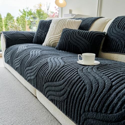 Sofa Überzug Chenille Sofabezug Weiche: Sofa Cover,Haustier rutschfest Sofaschoner, L Form Ecksofa Couch Überwurfdecke, für 1/2/3/4 Sitzer Couch Überzug(Dark Grey,70x150cm) von Generic