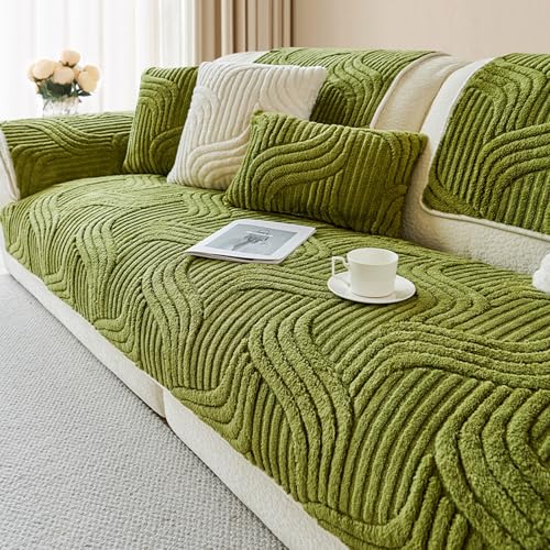 Sofa Überzug Chenille Sofabezug Weiche: Sofa Cover,Haustier rutschfest Sofaschoner, L Form Ecksofa Couch Überwurfdecke, für 1/2/3/4 Sitzer Couch Überzug(Green,90x120cm) von Generic