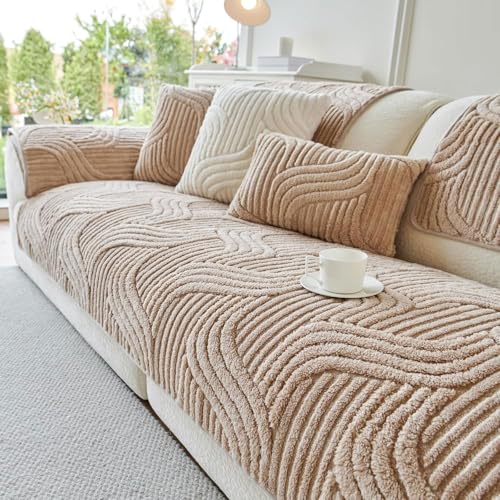 Sofa Überzug Chenille Sofabezug Weiche: Sofa Cover,Haustier rutschfest Sofaschoner, L Form Ecksofa Couch Überwurfdecke, für 1/2/3/4 Sitzer Couch Überzug(Khaki,110x180cm) von Generic