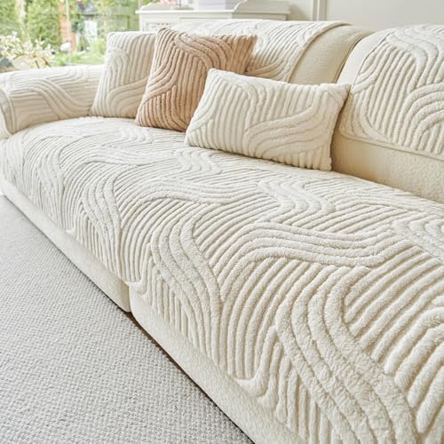 Sofa Überzug Chenille Sofabezug Weiche: Sofa Cover,Haustier rutschfest Sofaschoner, L Form Ecksofa Couch Überwurfdecke, für 1/2/3/4 Sitzer Couch Überzug(White,90x180cm) von Generic