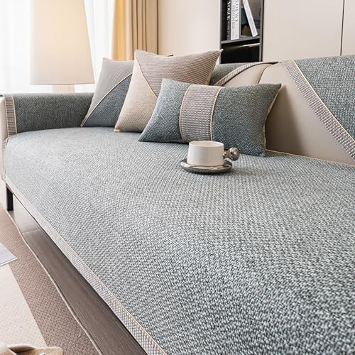 Sofa Überzug Vintage Sofabezug Haustier rutschfest Sofaschoner Weiche- Gewebte Baumwolle und Leinen 1/2/3/4 Sitzer Couch Überzug für L-Form U-Form Sektionssofa(Grey Green,90 * 160cm) von Generic