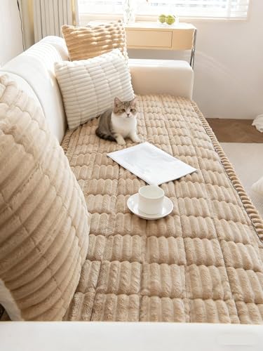 Sofa Überzug Weiche Plüsch Sofabezug: Anti Rutsch Couch Überzug Für Herbst Und Winter Hund Katze Kratzfest Sofaschoner Für U/L Form Sektionssofa Für 1 2 3 4 Sitzer Sofa(Khaki,28 x 83 in) von Generic