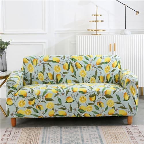 Sofa Überzug gelbe Zitrone Sofabezug Druck Sofaschoner rutschfest mit Armlehne, Universal Sofabezüge, Anti-Haustierkratzer Sofa Slipcovers, Waschbare Sofa Cover 1 Sitze von Generic