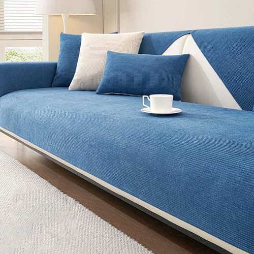 Sofa überzug Chenille Sofabezug L Form U Form Sofaschoner Wasserdicht Sofahusse rutschfest Sofaüberwürfe für 1 2 3 4 Sitzer Ecksofa(Blue,70 * 210cm) von Generic