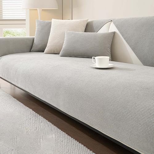 Sofa überzug Chenille Sofabezug L Form U Form Sofaschoner Wasserdicht Sofahusse rutschfest Sofaüberwürfe für 1 2 3 4 Sitzer Ecksofa(Light Grey,110 * 210cm) von Generic
