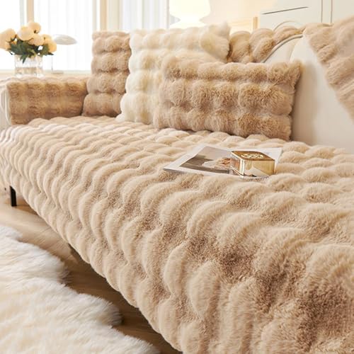 Sofa überzug Plüsch Sofabezug Ecksofa 1/2/3/4 Sitzer, Universelle rutschfeste Sofa Überzug, L Form Couch Überzug Sofaschoner, Waschbar Sofaüberwurfe Sofadecke für Sektionssofa(Khaki,90 * 120cm) von Generic
