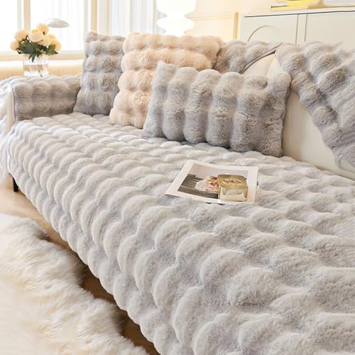 Sofa überzug Plüsch Sofabezug Ecksofa 1/2/3/4 Sitzer, Universelle rutschfeste Sofa Überzug, L Form Couch Überzug Sofaschoner, Waschbar Sofaüberwurfe Sofadecke für Sektionssofa(Light Grey,110 * 180cm) von Generic