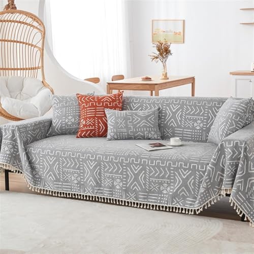 Sofabezüge, Für Sektionssofa-Set Couchbezug Für Wurfcouchbezug Mit Quaste Loveseat-bezüge Futonbezug L-förmiger Bezug Waschbar, Grey, 180X300CM(70X118IN) von Generic