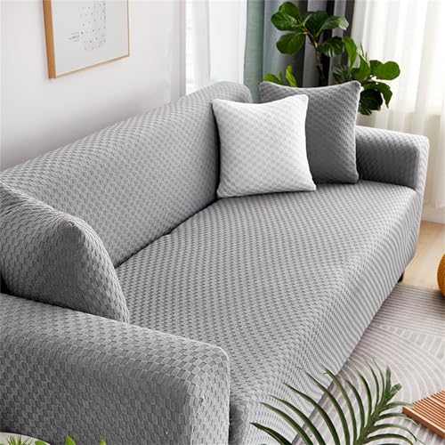 Sofabezug, Karierter, hochelastischer Sofabezug für 1-, 2-, 3- und 4-Sitzer, weiche, rutschfeste Schonbezüge, atmungsaktiver Schutz für Gartenmöbel (Silber, 3-Sitzer) von Generic