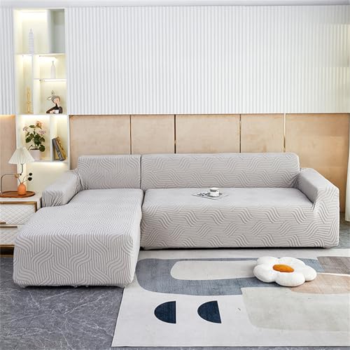 Sofabezug, Wave-Stretch-Sofabezug für 1-, 2-, 3- und 4-Sitzer, atmungsaktive Sofa-Schonbezüge für Ecksofabezug in L-Form, Couchbezug, Rutschfester Möbelschutzbezug (Anthrazit, 4-Sitzer) von Generic