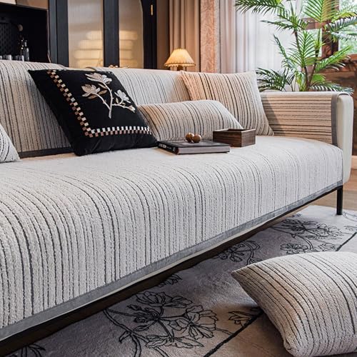 Sofabezug, Weiche Chenille Sofa Überzug,Sofa-Schutzhülle mit Rutschfester Unterlage,Vintage 1/2/3/4 Sitzer Couch Überzug Sofaüberwürfe für U Form L Form Sektionssofa(Grey,110 * 240cm) von Generic