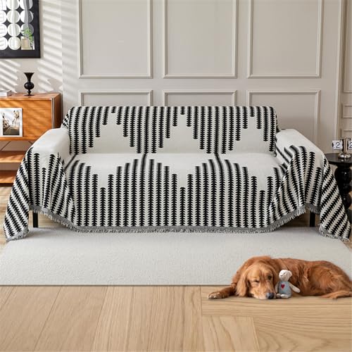 Sofabezug 3 Sitzer Große Größe Universal Ganzjahres Sofa Tuch Sofa Abdeckung Home Decor (Linien Cafe M:180*260cm) von Generic