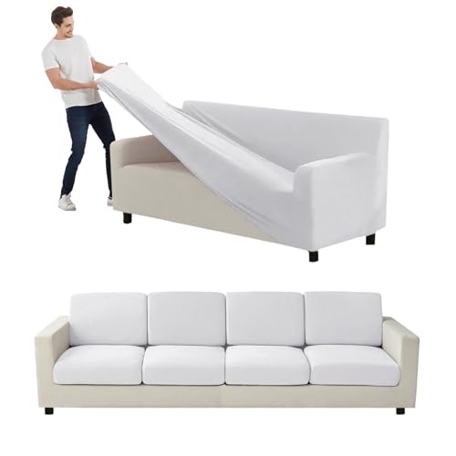 Sofabezug aus Samt in Größe XL, 11 Stück, Stretchsofa mit separaten Rückenlehnen und Sitzkissen, Wohnzimmermöbelschutz in elegantem Weiß Design von Generic