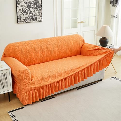 Sofabezug mit Rock, atmungsaktive Sofa-Schonbezüge für Ecksofa-Bezug in L-Form, Couchbezug, Rutschfester Möbelschutzbezug (Orange, 4-Sitzer) von Generic