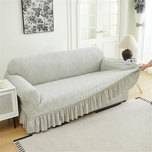 Sofabezug mit Rock, atmungsaktive Sofa-Schonbezüge für Ecksofa-Bezug in L-Form, Couchbezug, Rutschfester Möbelschutzbezug (Silber, 2-Sitzer) von Generic