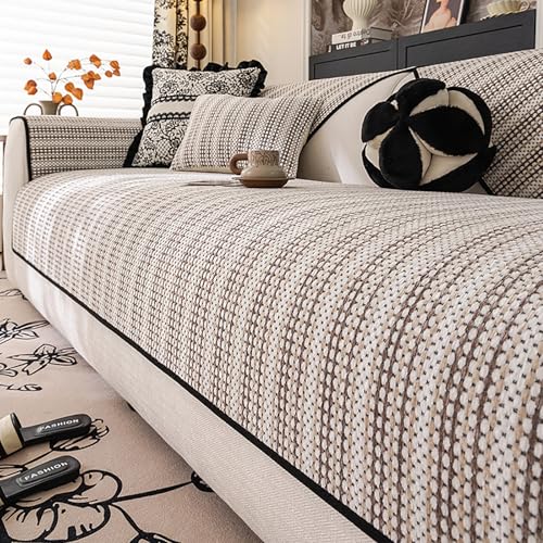 Sofadecken für Sitzfläche, Ecksofa rutschfeste choner, Universelle Sofa Überwurf Couch L Form 1/2/3/4 Sitzer für Hund Katze Anti-Grabben(Brown,110x340cm) von Generic