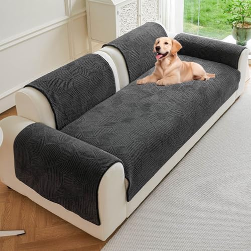 Sofaschoner rutschfest, Universelle für Sofabezug L Form/U Form/Ecksofa 3/2/1 Sitzer Schmutzabweisend Sofaschutz Hund Kratzschutz Katze(Dark Grey,90x160cm) von Generic