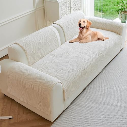 Sofaschoner rutschfest, Universelle für Sofabezug L Form/U Form/Ecksofa 3/2/1 Sitzer Schmutzabweisend Sofaschutz Hund Kratzschutz Katze(White,90x210cm) von Generic