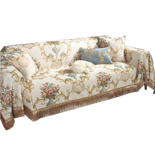 Sofaüberwürfe Chenille Sofabezug mit dekorativen Quasten für 1/2/3/4 Sitzer Sofabezug Vielseitige Sofaüberwurf Sofadecken von Generic